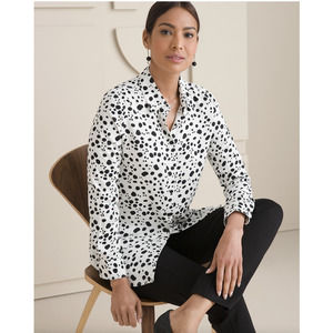 Chicos Sandwashed 100% Modal Dot Print Satin Shirt Button Up Womens XL Chicos 3